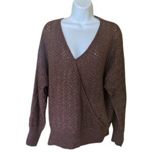 REITMANS Brown Faux Wrap Knit Top Sweater Size Large